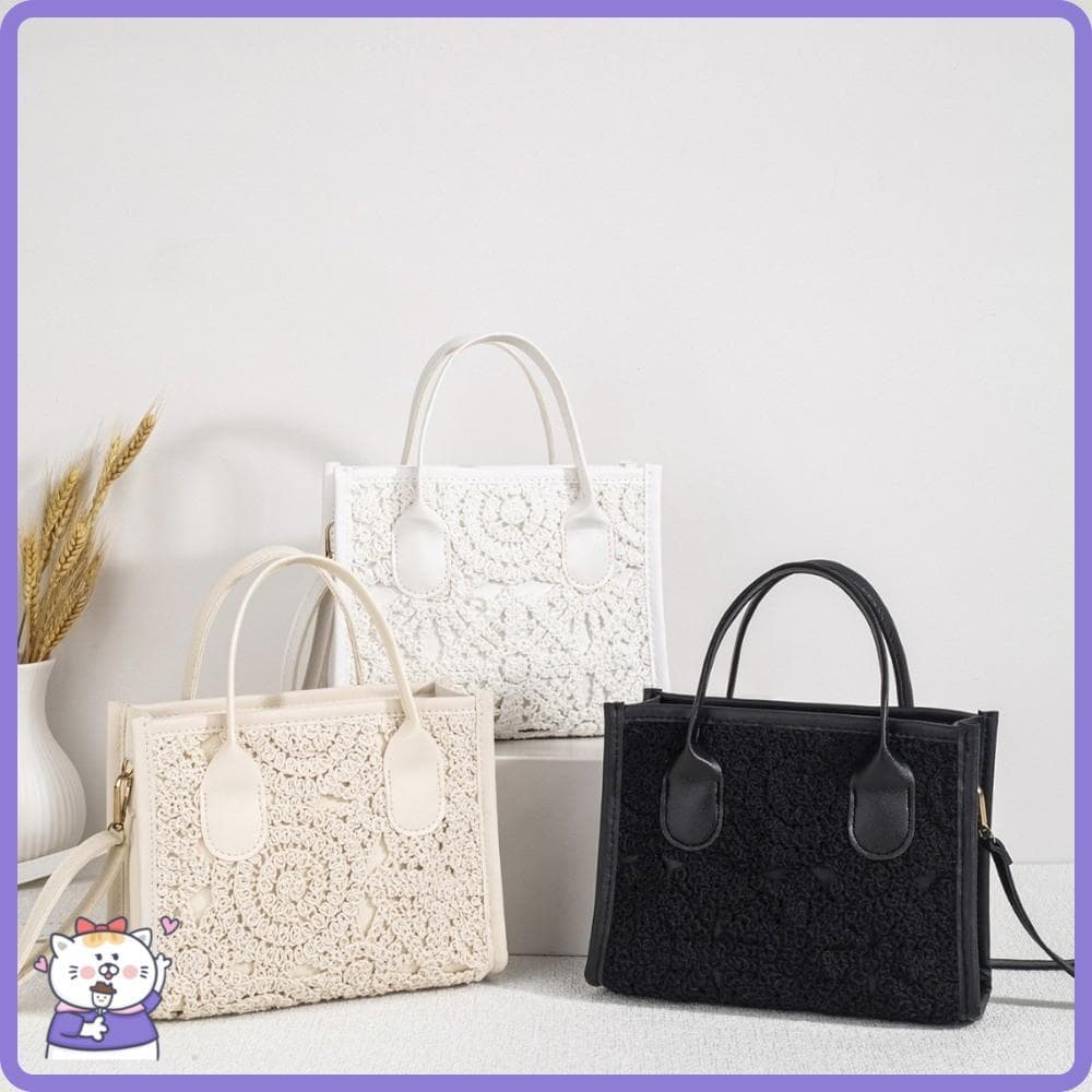 Bolsa Tote , Alça De Ombro Removível , De Renda Oca De Crochê Floral Crossbody Leve