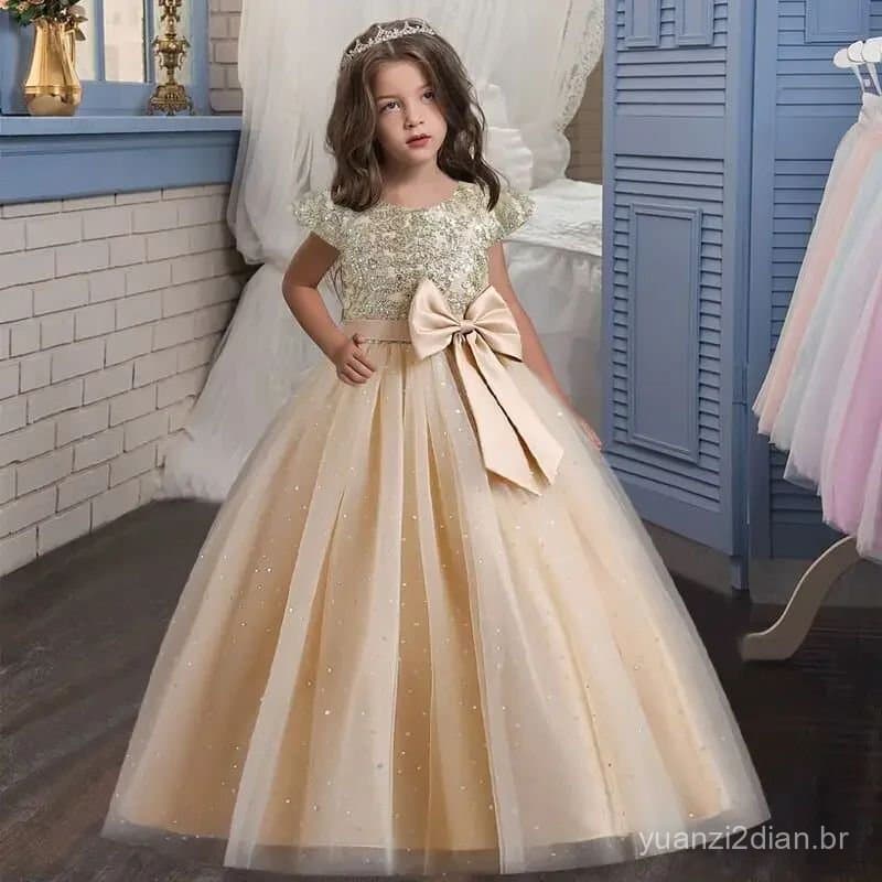Vestido de Festa de Aniversário para Meninas de 3 a 10 Anos, Vestido de Princesa Vintage Elegante, Vestido de Noite Infa