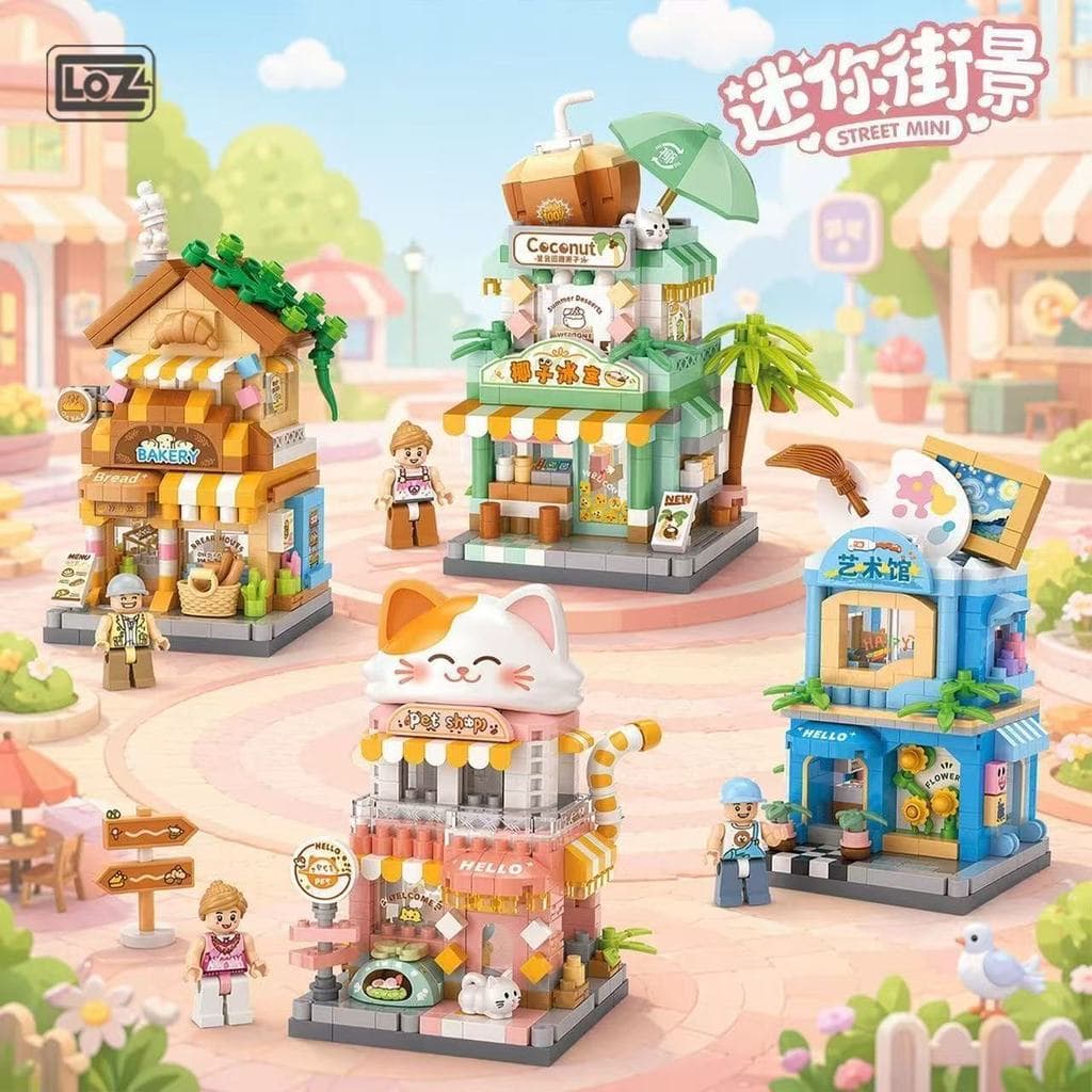 2026 novo estilo loz Micro-partículas Mini vista de rua montagem ornamentos de mesa meninos meninas presentes montagem b