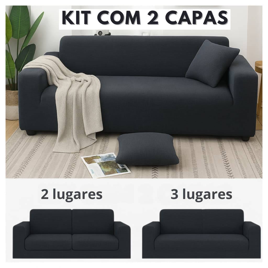 KIT 2x Capa Para Sofá Estampada Jogo P/ 2 e 3 Lugares Antiderrapante À Prova De Poeira Lavável