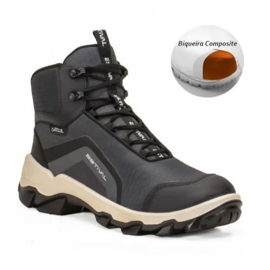 Bota de Segurança Hybrid Focus Grey Estival - Brinde Palmilha PU - Cinza  Composite CA 47901