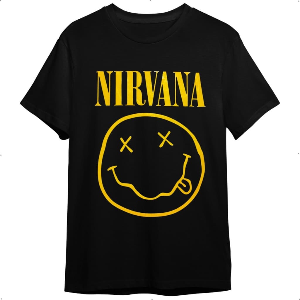 Camiseta Nirvana Smile Preta Banda De Rock Unissex