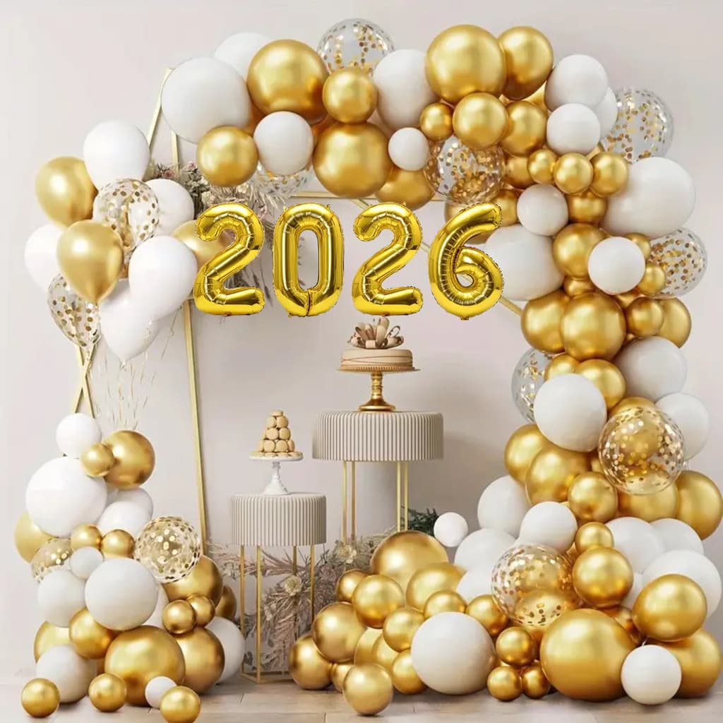 Kit 2026 Balões Decorativos 105 Peças Elegância Luxo Sofisticação Cores Marcantes Branco Dourado