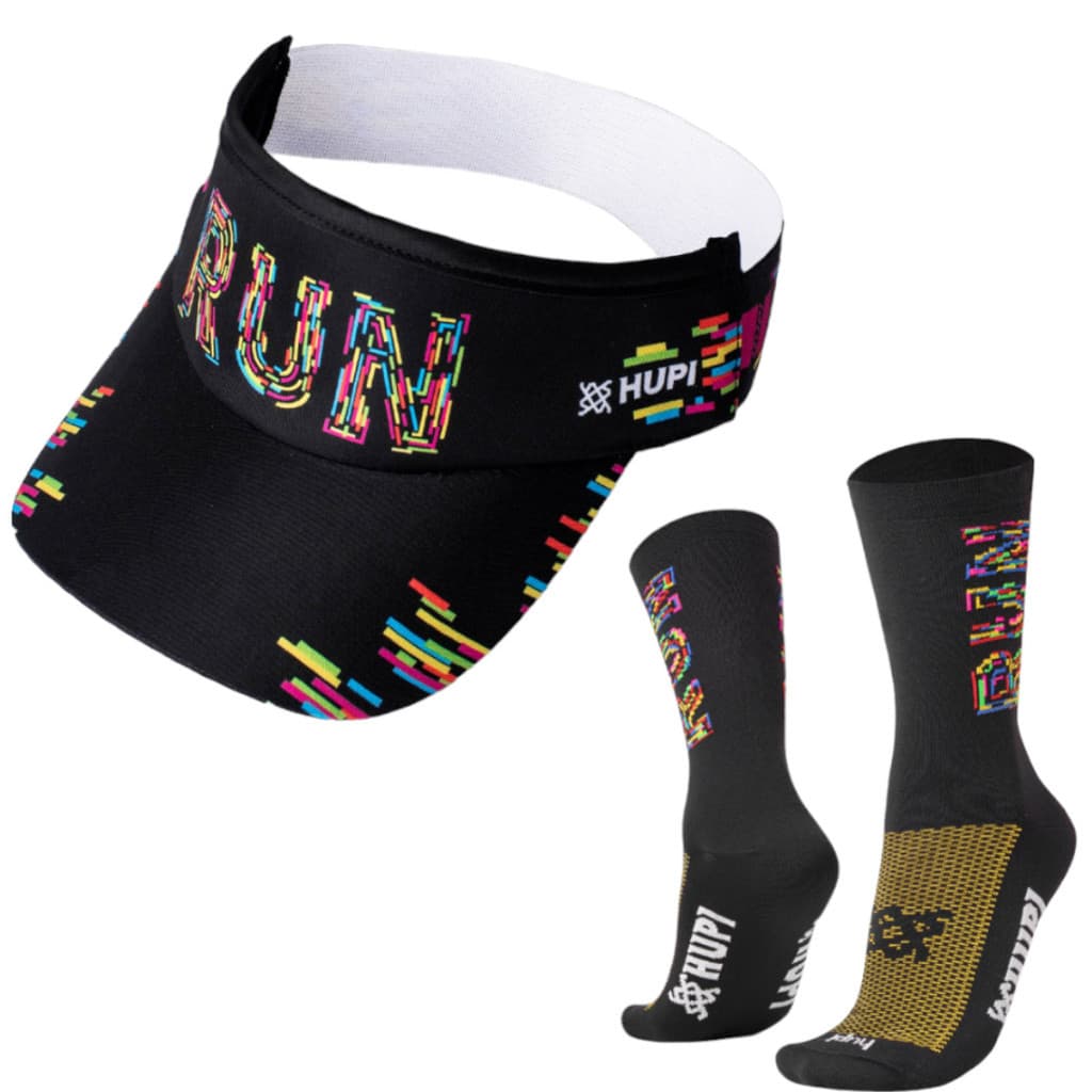Viseira Para Corrida Hupi + Meia Running Poliamida Run Colors Preta