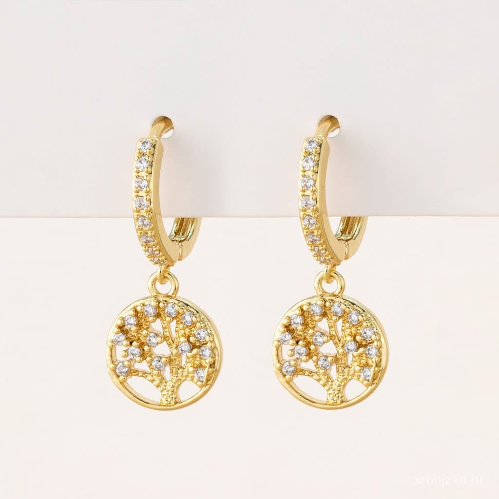Brincosapara mulheres verão alta moda moda 18K folheado a ouro anel anel de orelha tendência da árvore da vida