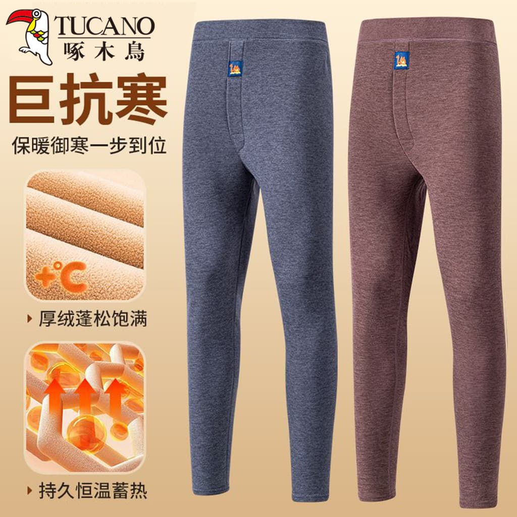Woodpecker inverno calças quentes masculinas de lã de camelo forro de lã engrossado resistente ao frio Leggings de cintu