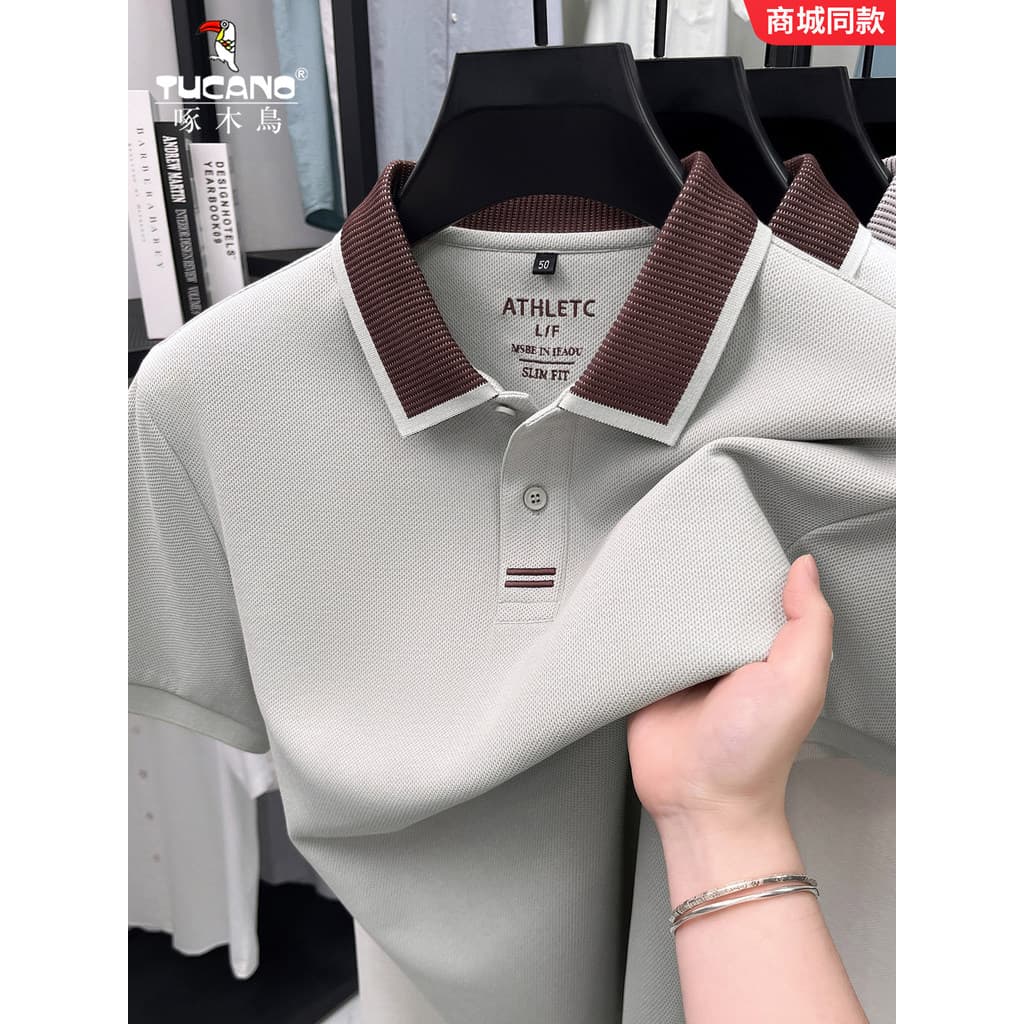 Woodpecker 100% algodão camiseta de manga curta verão Casual camisa polo masculina bordada All-Match lapela topo estilo