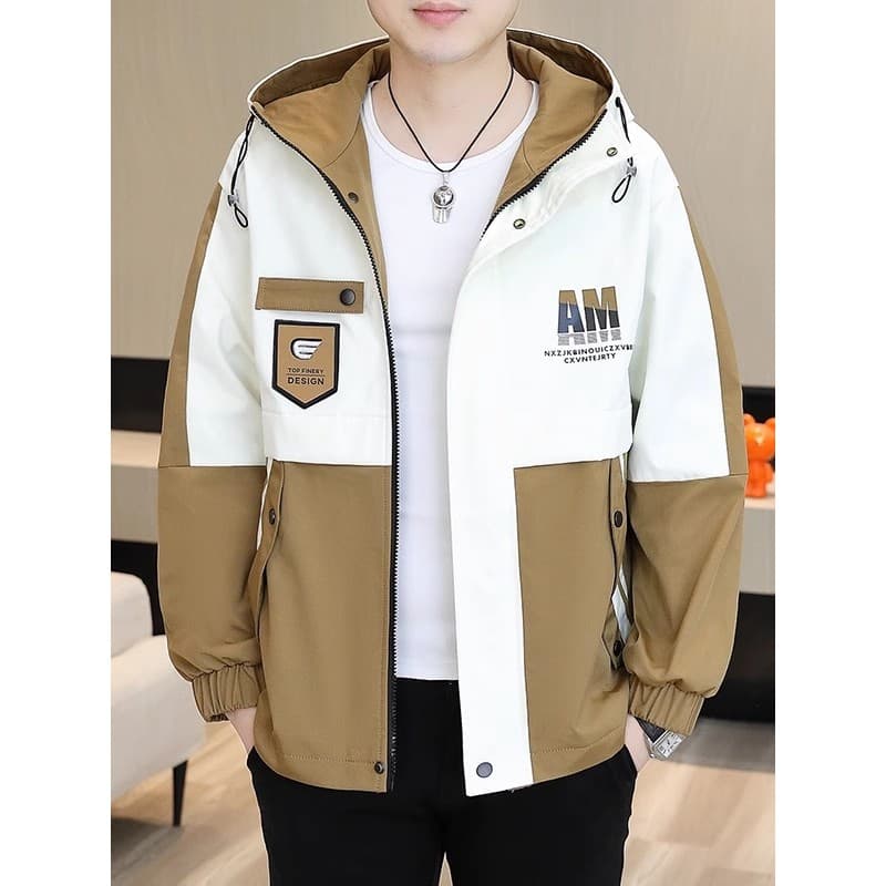 Primavera outono jaqueta masculina na moda versão coreana macacão jaqueta masculina Casual com capuz fino solto jaqueta