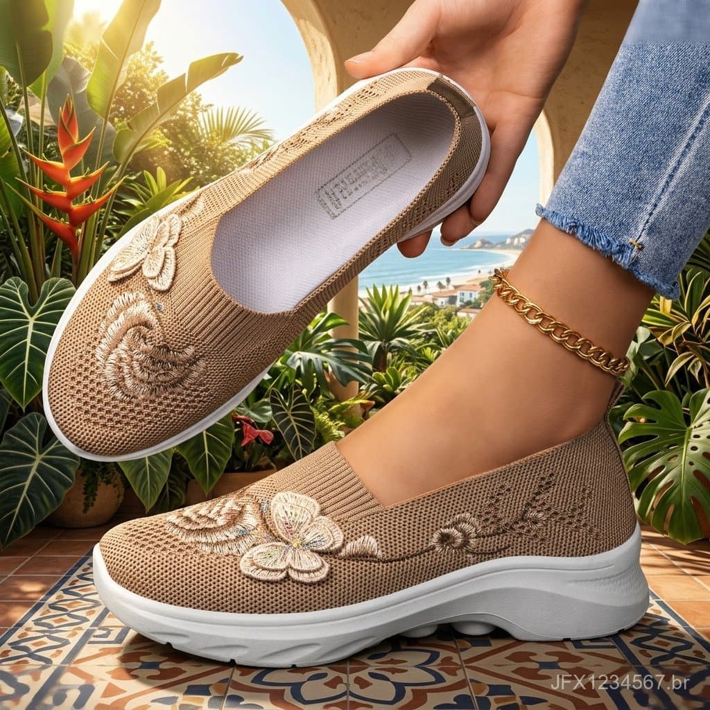 Tênis Casuais Femininos Respiráveis em Flyknit, Solado Grosso, Antiderrapantes, Versáteis para Verão, Primavera e Outono