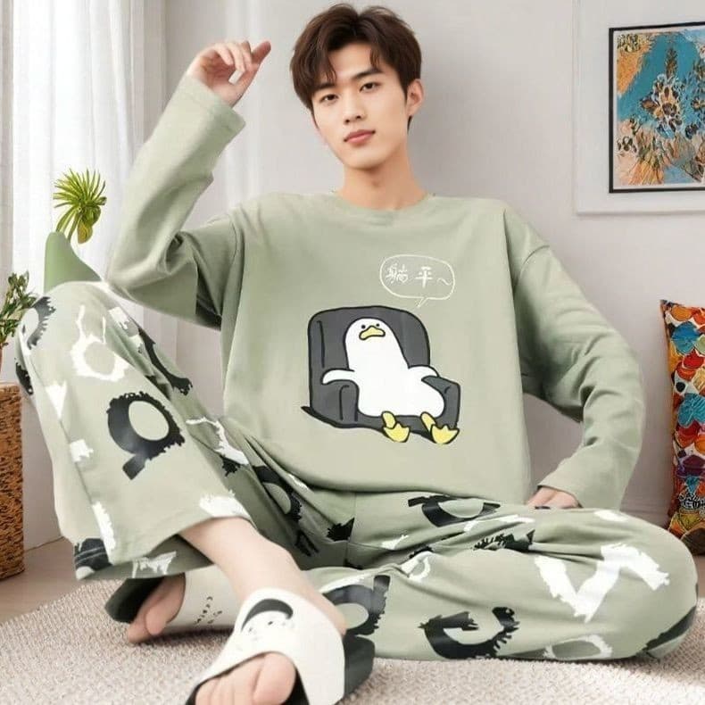 Pijamas masculinos calças de manga comprida primavera outono tamanho grande Casual primavera estilo fino adolescente est