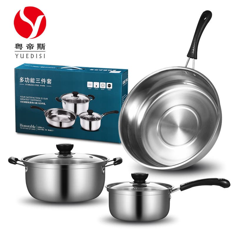 Vendas diretas da fábrica de aço inoxidável conjunto de três peças pote cozinha multifuncional pote sopa pote leite frig