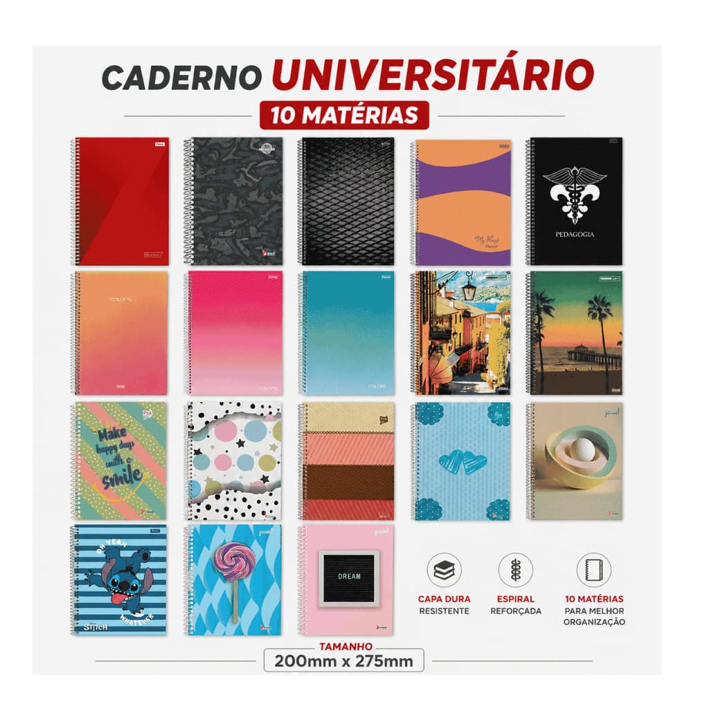CADERNO UNIVERSITÁRIO 10 MATÉRIAS CAPA DURA - PROMOÇÃO