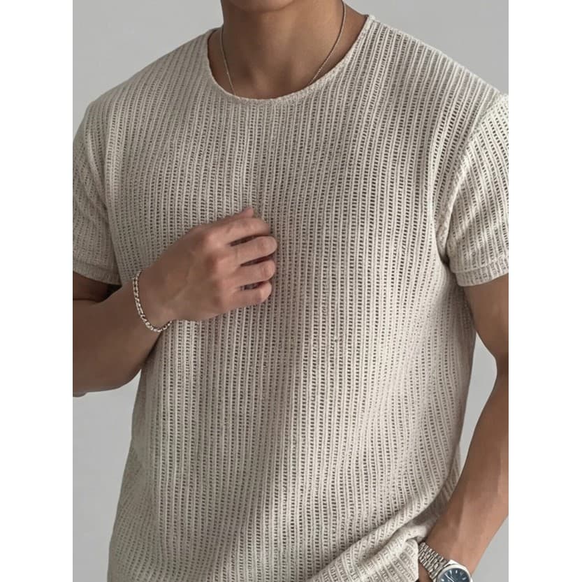 Suéter oco de Chenille masculino europeu americano solto sensação de manga curta blusa de gaze malha suéter transparente