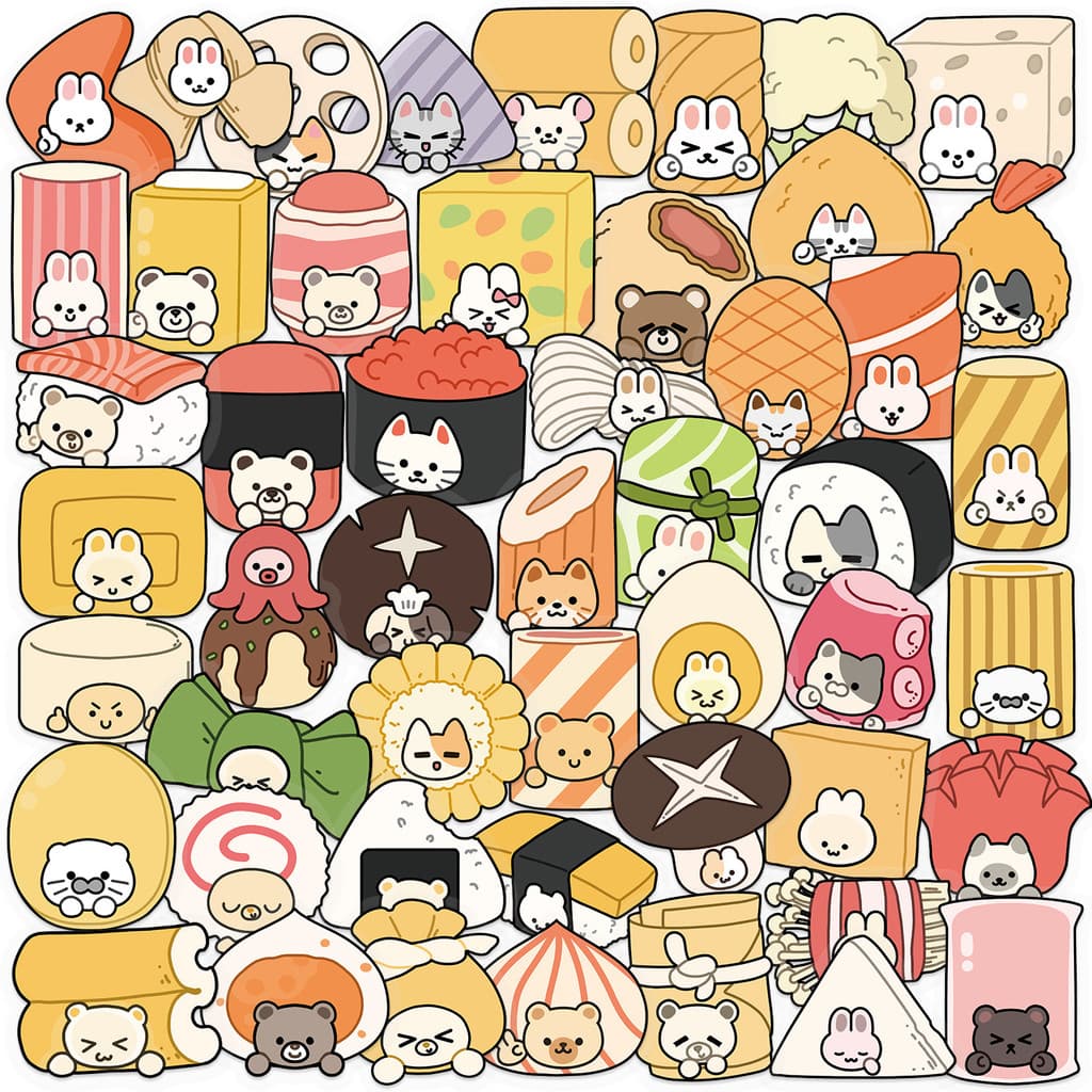 50 Pçs Bonito Dos Desenhos Animados Oden Animais Adesivos À Prova Dwaterproof Água DIY Comida Decoração Adesivo Criativo