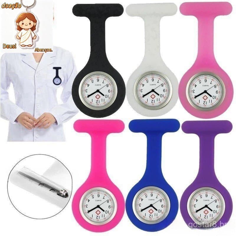 Relógio de Silicone Médico/Enfermagem Unissex, Várias Cores de Colar