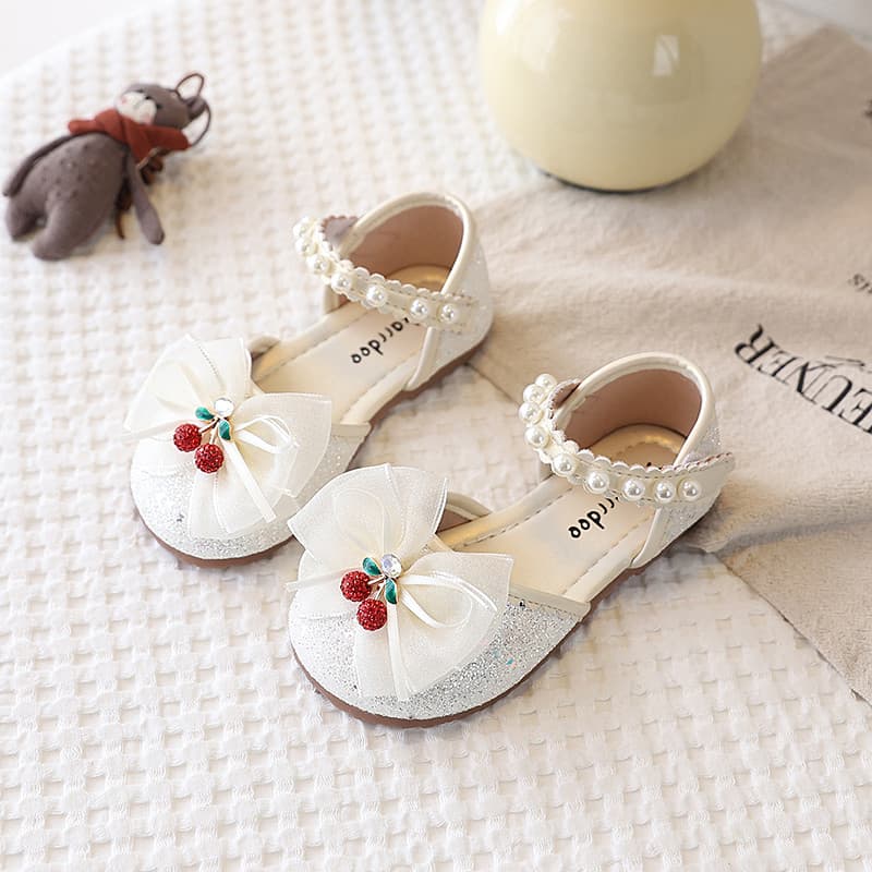 Primavera novo estilo meninas sapatos de princesa vestido sapatos de desempenho cereja arco crianças sola macia sapatos