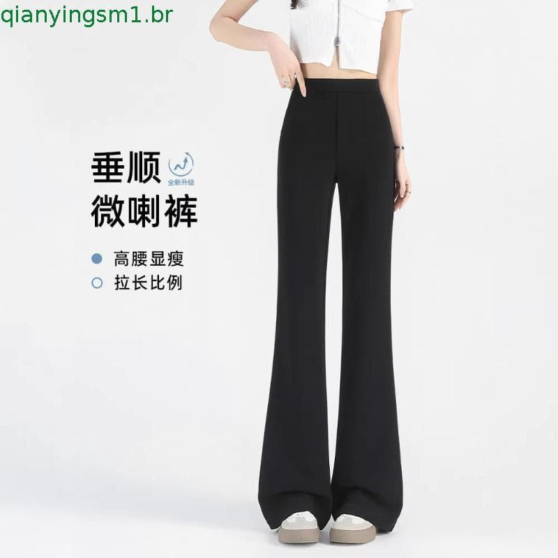 Calças Flare femininas verão estilo fino 2025 novo estilo primavera High-End Drape terno calças não Leggings preto queim