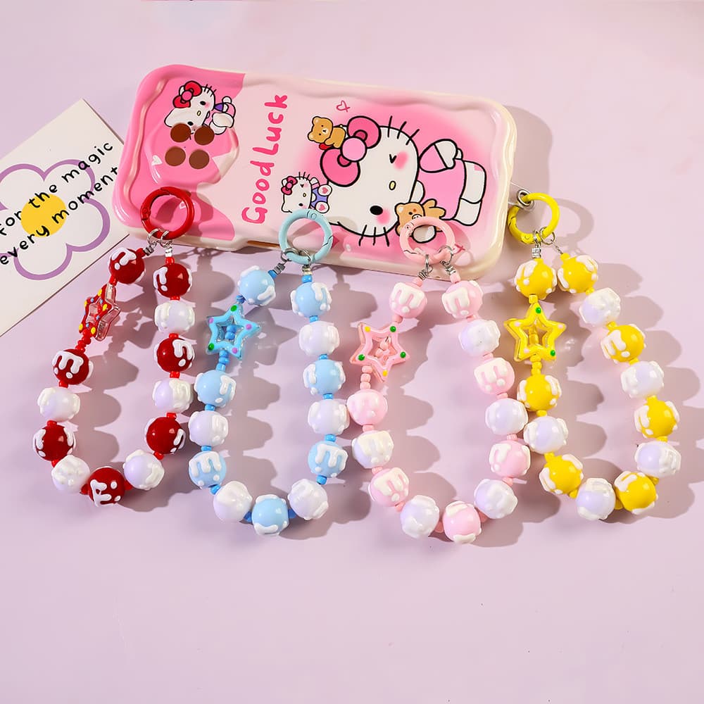 Novo estilo de contas pintadas à mão, cordão criativo para celular, decoração de capa de celular para transmissões ao vi