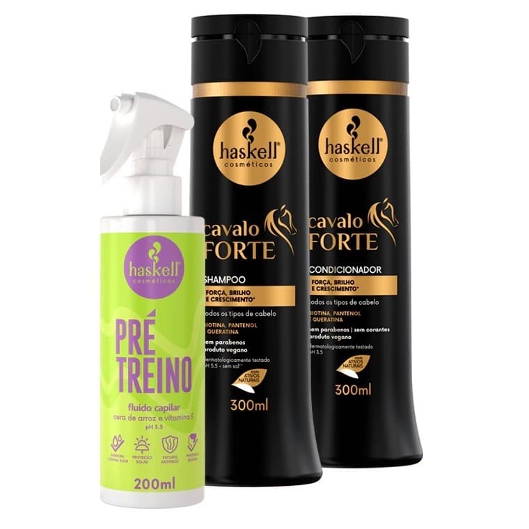 Pré-Treino Haskell 200ml e Cavalo Forte Shampoo e Condicionador 300ml Haskell