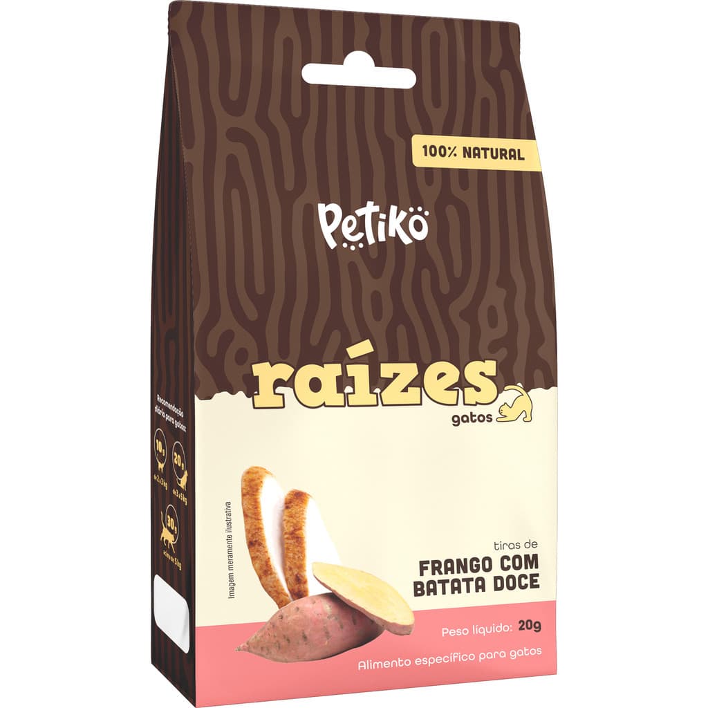 Petisco Natural Raízes Sabor Frango e Batata Doce - Para Gatos - 20g - Petiko | petisco para gato, snack felino