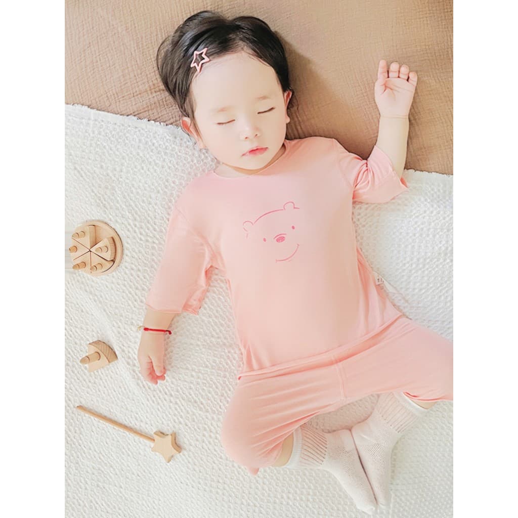 Pijama de bebê verão fino dividido terno de duas peças bebê seda gelo Modal sentir cortado terno de manga curta