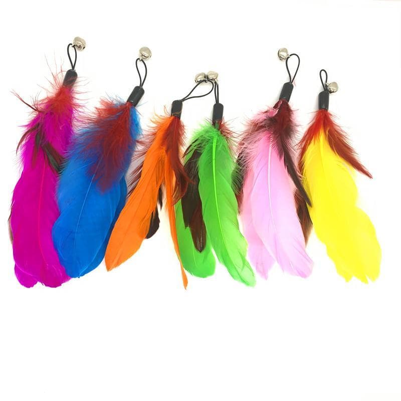 Brinquedo para gatos, brinquedo para gatos, vara de aço, pena, haste longa com sino, cabeça de substituição, brinquedo d