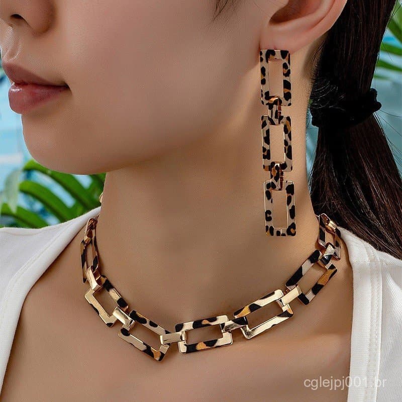 Colar Leopardo Impressão Grossa Corrente Brinco Conjuntos Feminino Meninas Presentes Punk Moda Jóias Venda Quente Presen