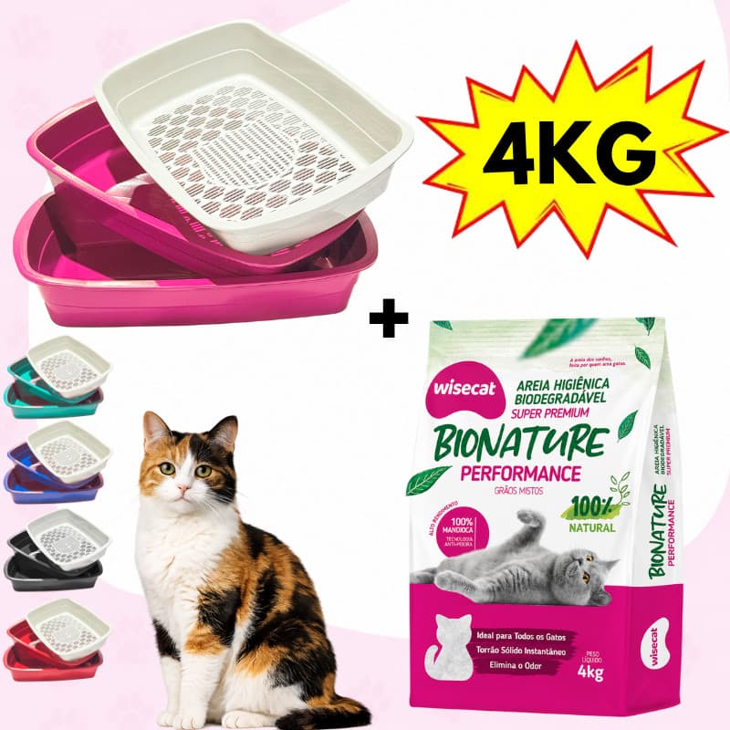 Caixa de Areia Furba Para Gatos + Areia de Gato De Mandioca 100% Natural Biodegradável 4kg