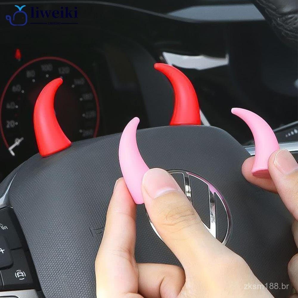Conjunto de 2 peças de decorações criativas para os cantos do volante do carro, decoração de painel com chifres de diabi