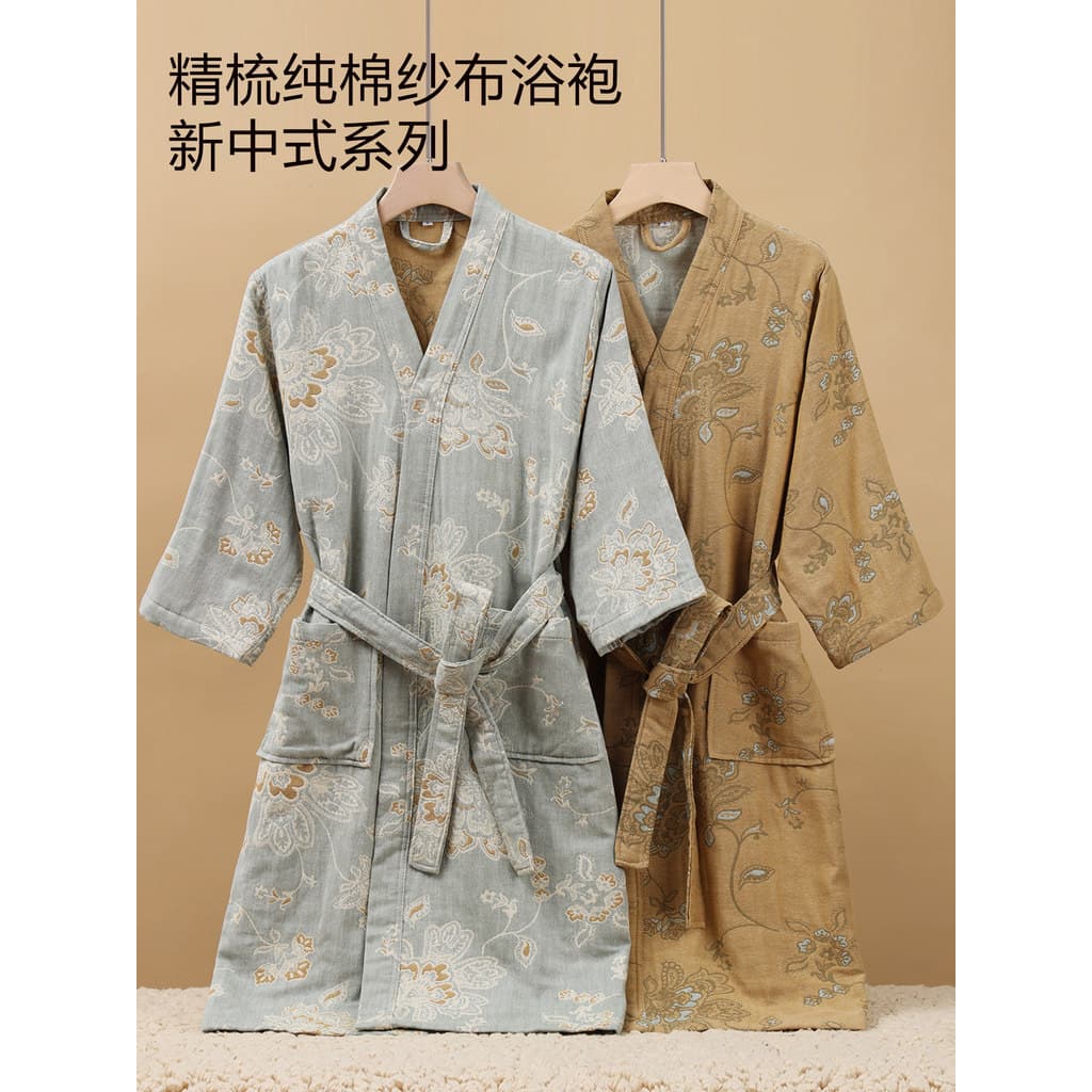 Roupão de banho adulto novo estilo tamanho grande senhoras puro algodão gaze camisola masculina verão pijamas roupão abs