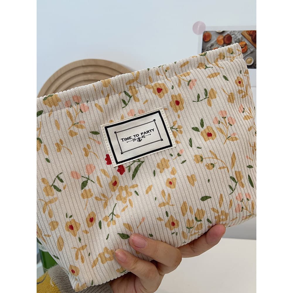 Estilo coreano ins pequeno fresco Floral saco cosmético portátil grande capacidade macio ceroso veludo saco cosmético vi