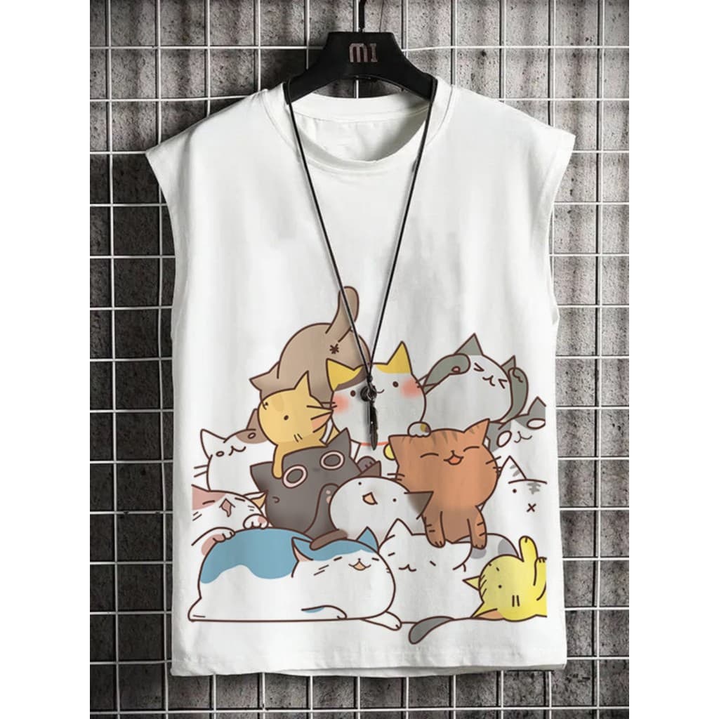 Colete masculino verão na moda Fitness esportes colete roupas de fundo puro algodão gato sem mangas camiseta solta Casua