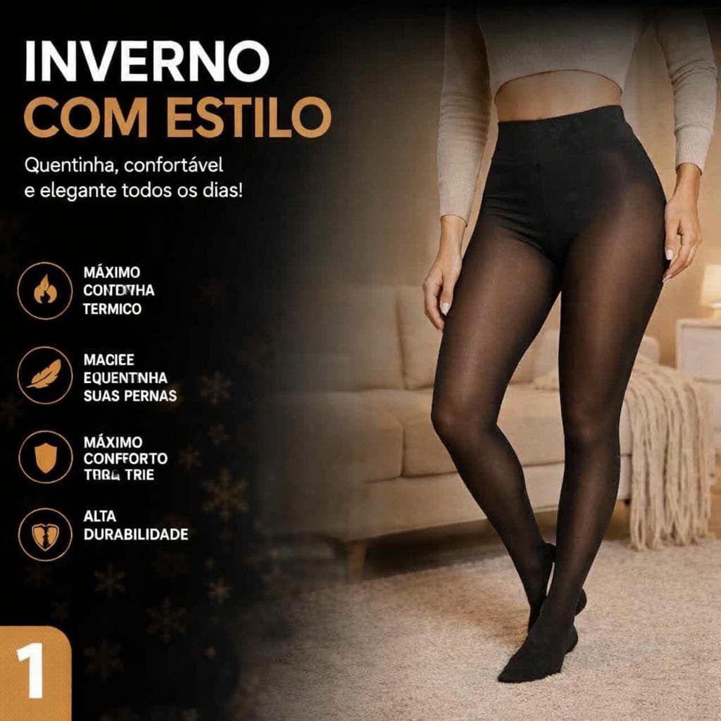 Meia Calça Térmica Peluciada Translucida 220g Fleece Aveludada Preta Inverno Feminina
