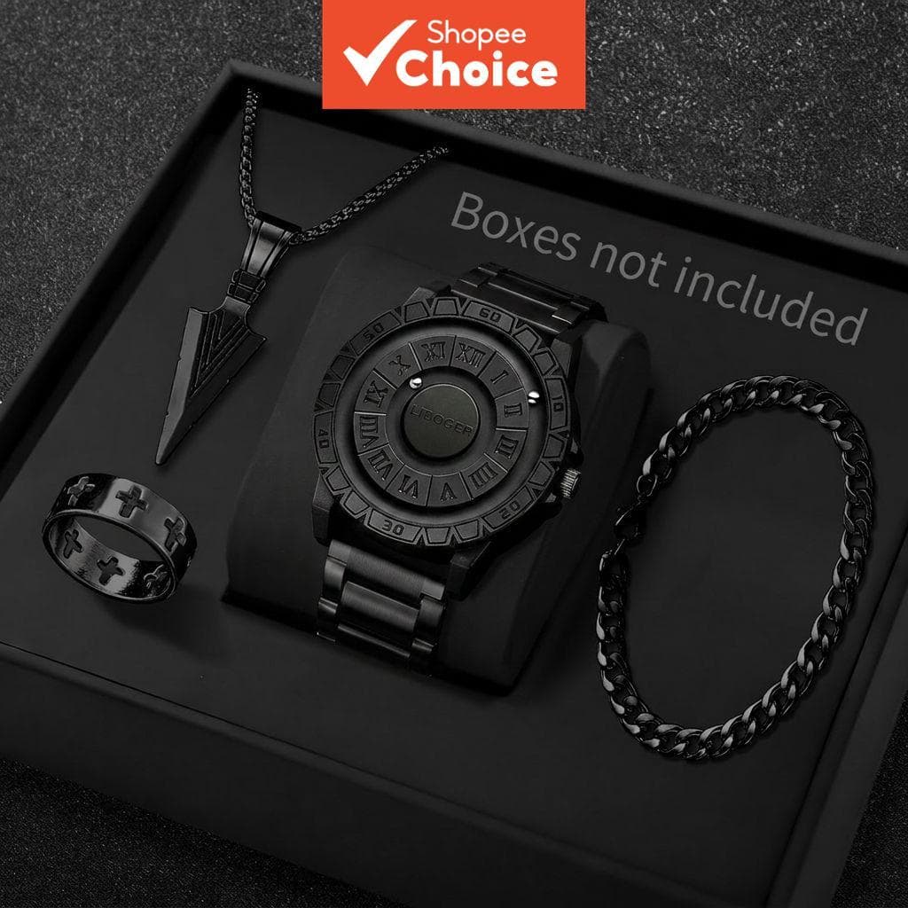 Conjunto De Relógio De Negócios De Quartzo De Luxo Masculino 3 Peças Com Mostrador De Suspensão Magnética Joia Presente