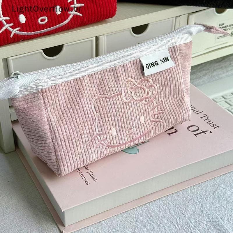 [LightOverflow] Estojo De Veludo Sanrio Hello Kitty Organizador De Papelaria Escolar De 2 Camadas Bolsa De Lápis Infanti