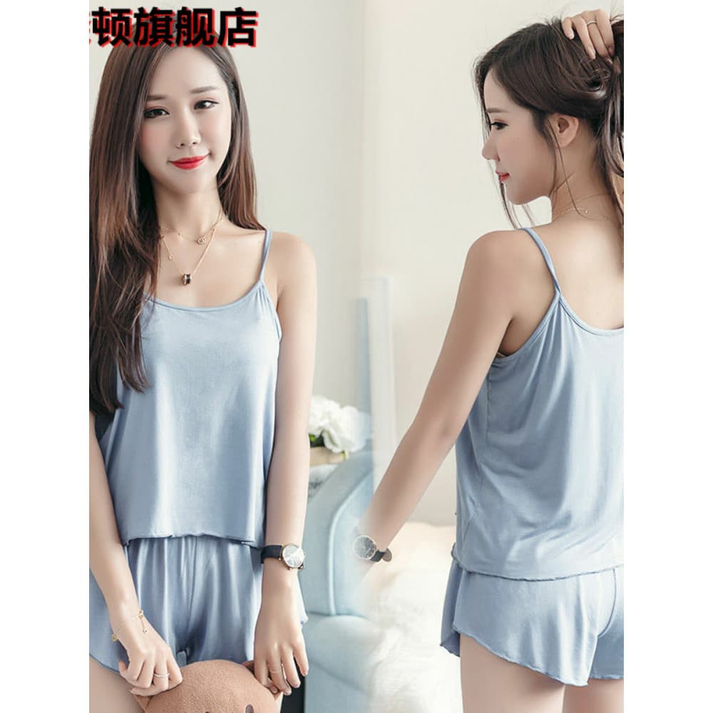 Pijamas femininos verão versão coreana pijamas femininos verão senhoras pijamas soltos Loungewear Sling Shorts terno de