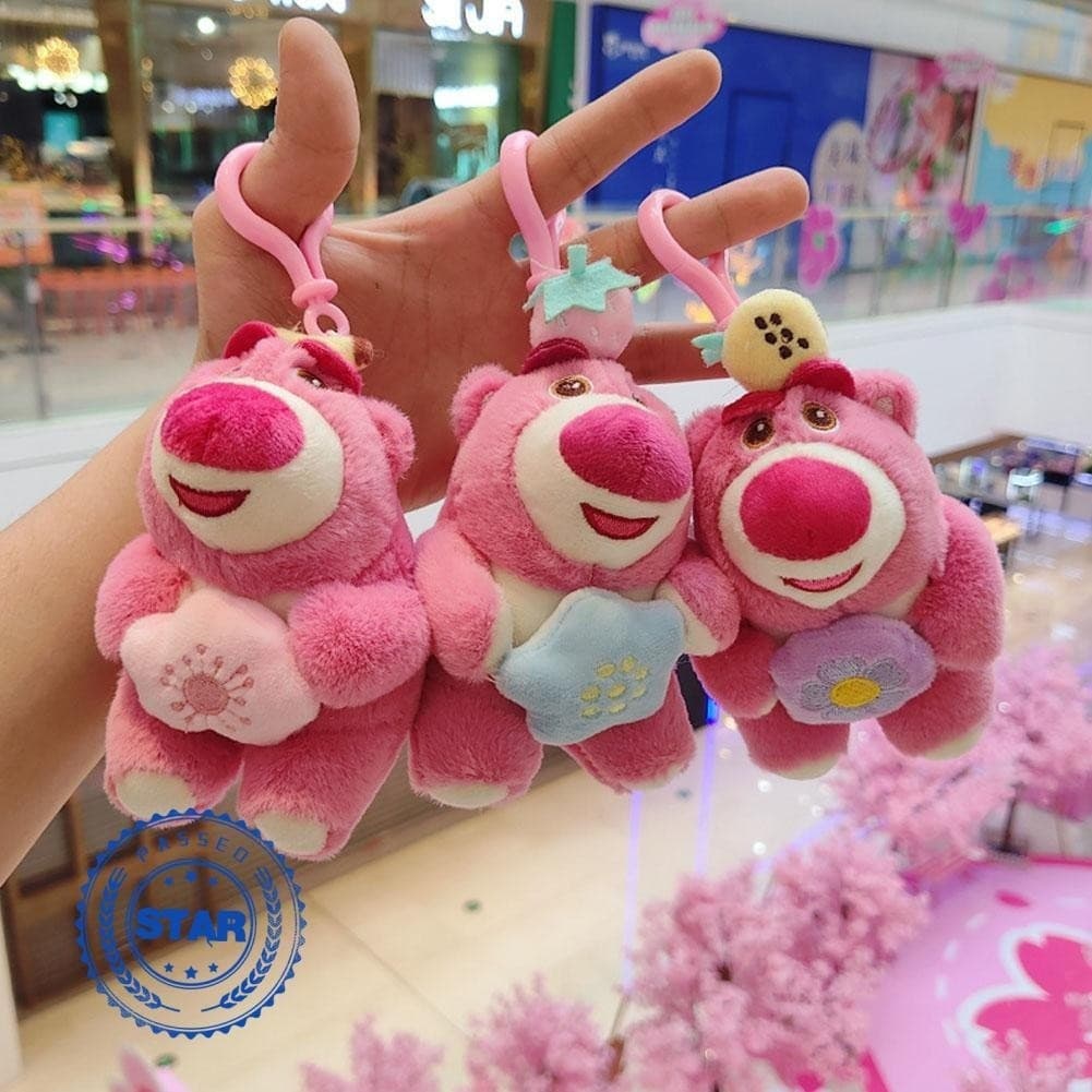 Abraço de pelúcia flor de morango Pingente de urso fofo Mini boneca pega a mochila F9b7 R69Y