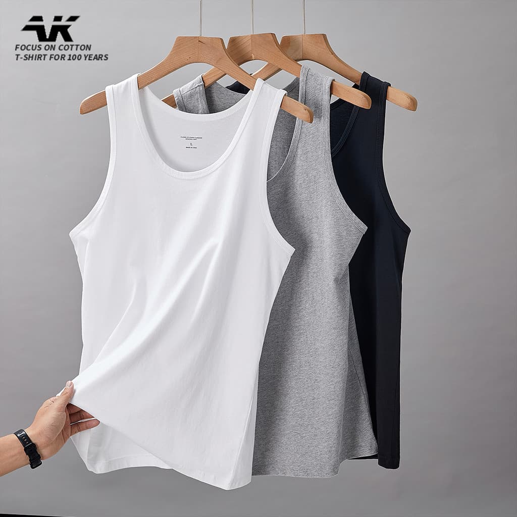 2026 verão novo estilo de Fitness masculino simples sem mangas camiseta na moda algodão puro em torno do pescoço colete