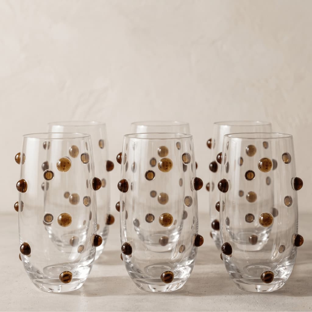 Jogo de 6 Copos de Vidro Alto Confetti Copo de Água de Vidro Transparente Esferas Relevo Âmbar 520ML