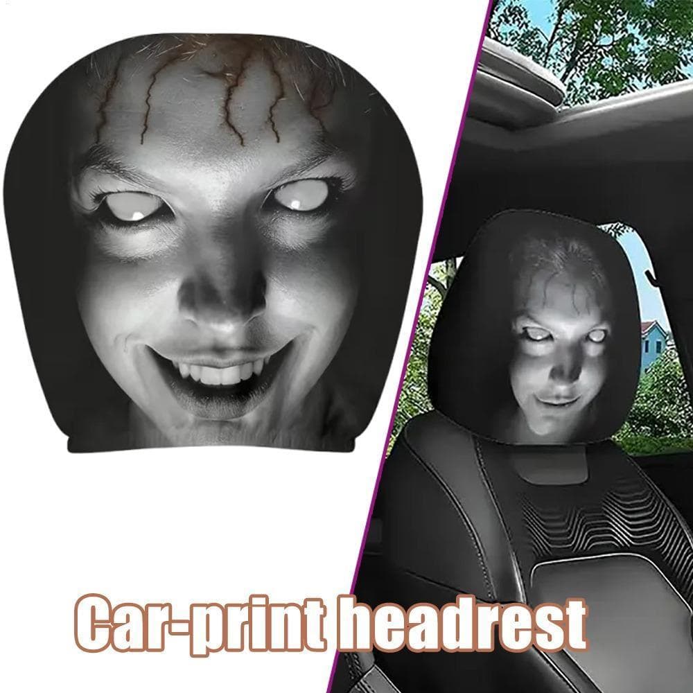 2 Peças Capas De Encosto De Cabeça Do Carro Assustador Fantasma Rosto Impressão Assento Automático Modelos Elásticos
