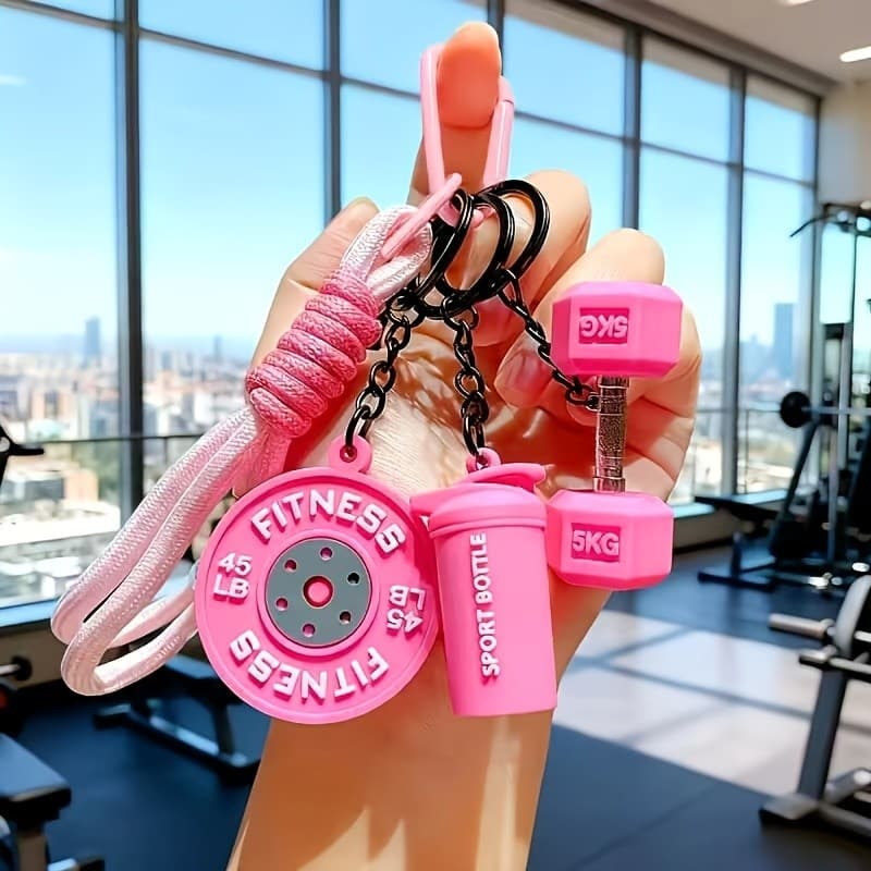 Conjunto de 4 peças de chaveiro de peça de haltere de barra estilo esportivo exclusivo conjunto de chaveiro de fitness t
