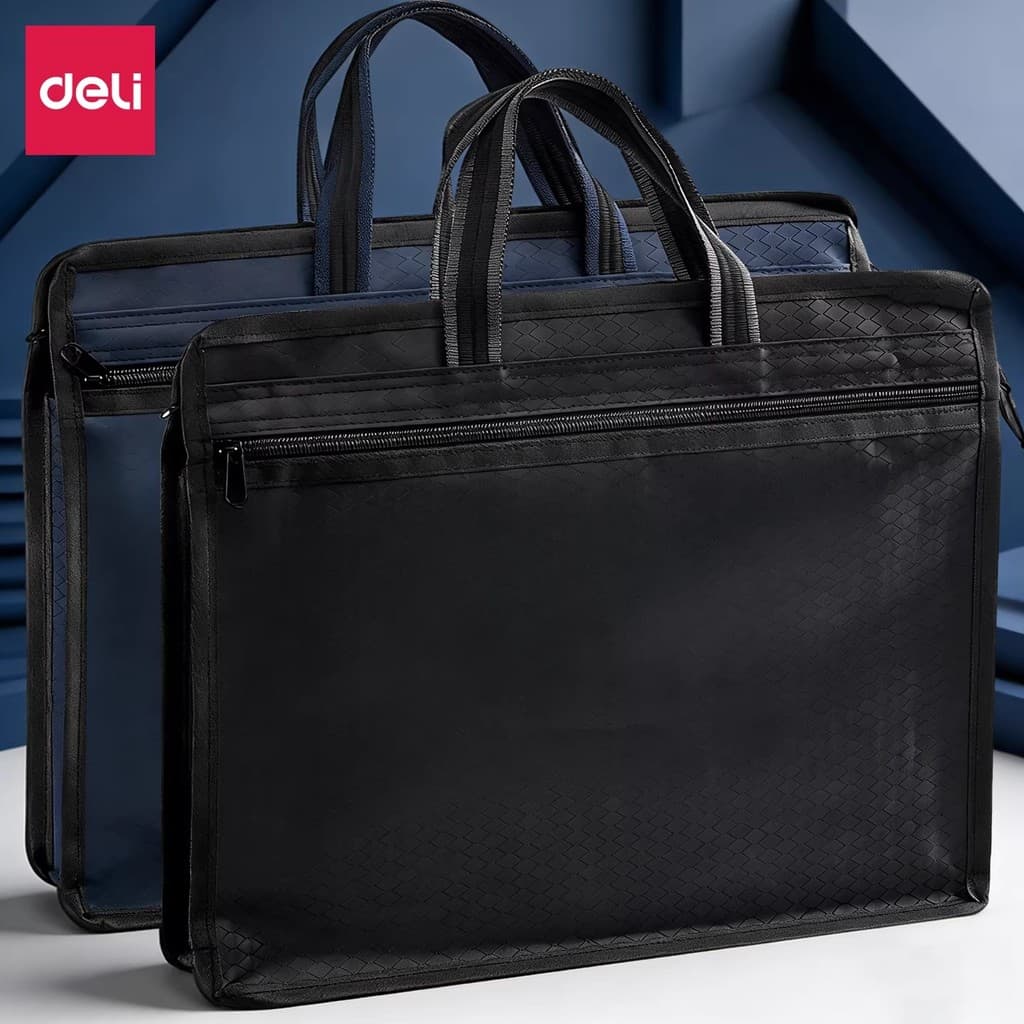 Deli Maleta a4 Pasta Estilo Zíper Pasta Sacola de Lona Pasta Masculina de Grande Capacidade Bolsa de Informações de Escr