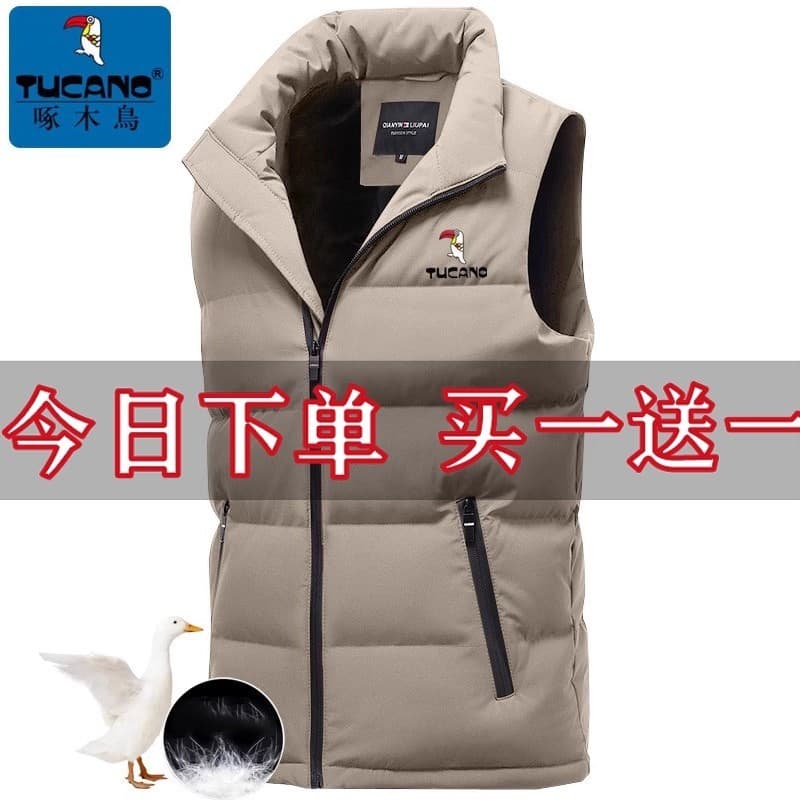Woodpecker para baixo colete de algodão masculino outono inverno juventude tamanho grande colete engrossado quente gola