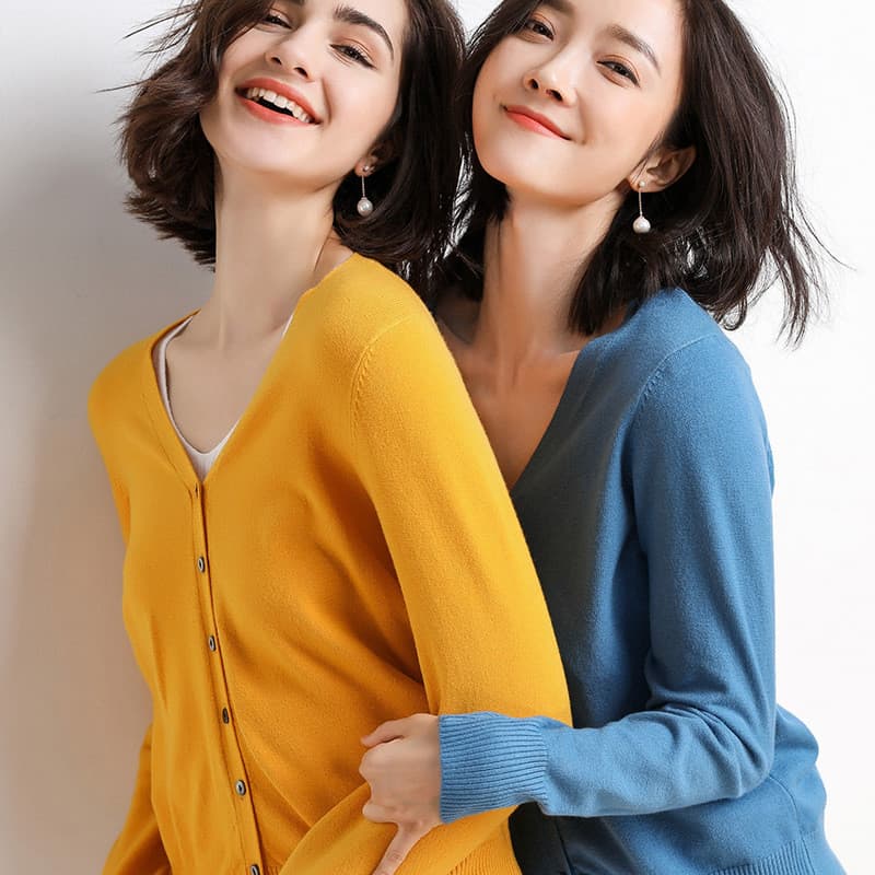 22 primavera aberta nova jaqueta feminina de manga comprida com decote em V Cardigan de malha feminino curto estilo fino