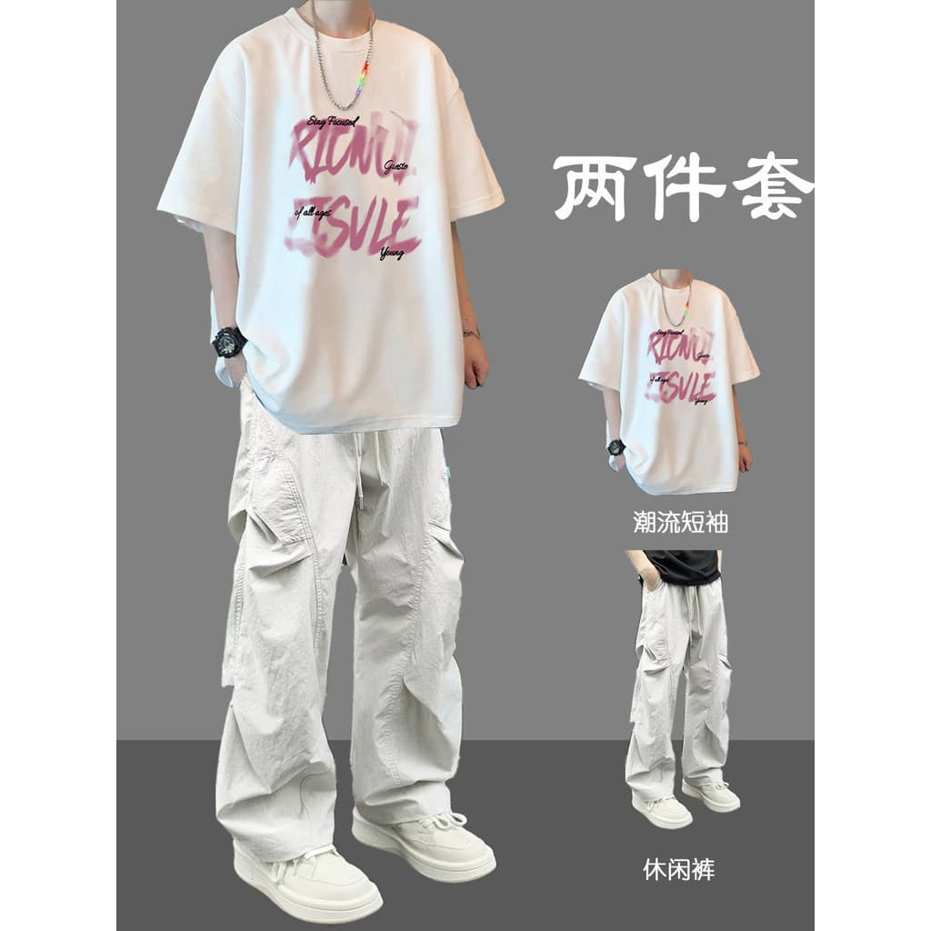 Estilo americano roupas de algodão puro meninos terno roupas masculinas um conjunto combinando bonito adolescente camise