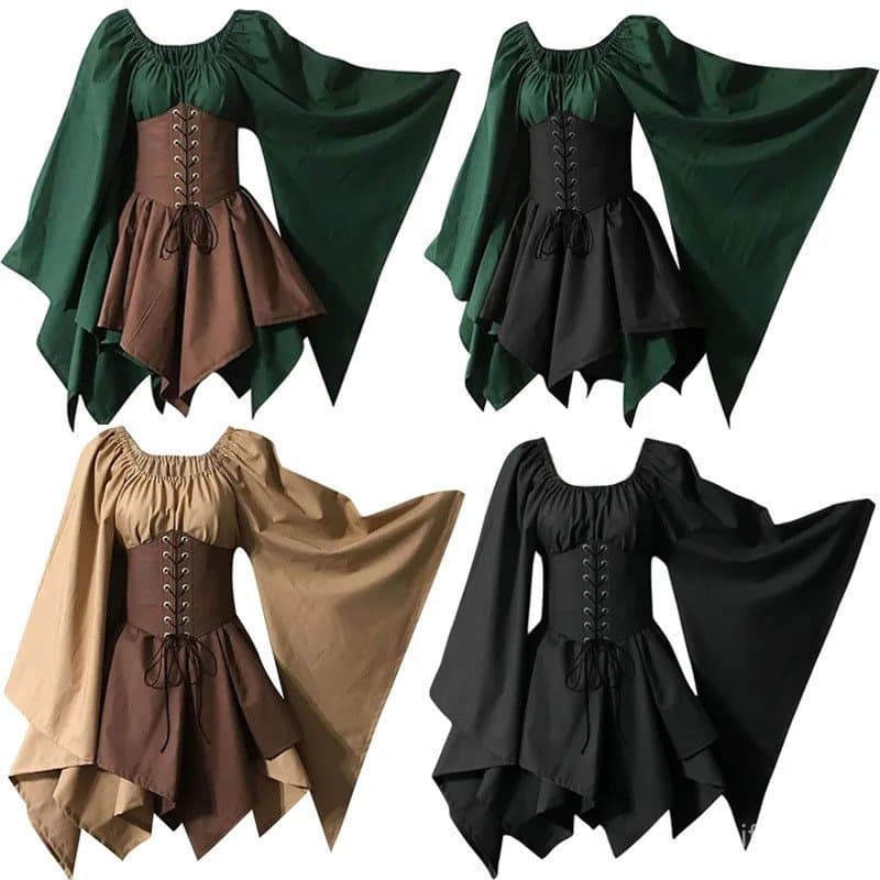 Traje Medieval Feminino, Vestido Renascentista, Saia com Corselete e Manga Larga, Sobressaia, Vestido de Elfo, Protetor