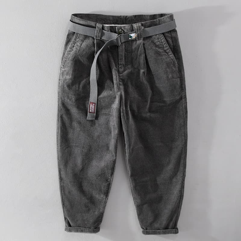 Renben outono inverno japonês Retro veludo calças masculinas soltas calças retas na moda calças casuais listrado velo ca