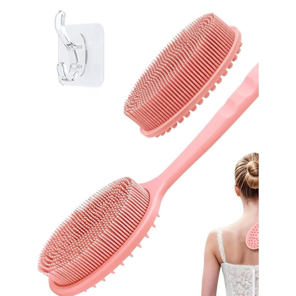 Escova de banho de Silicone de cabo longo de plástico para massagem frontal e traseira Escova de banho de cerdas macias