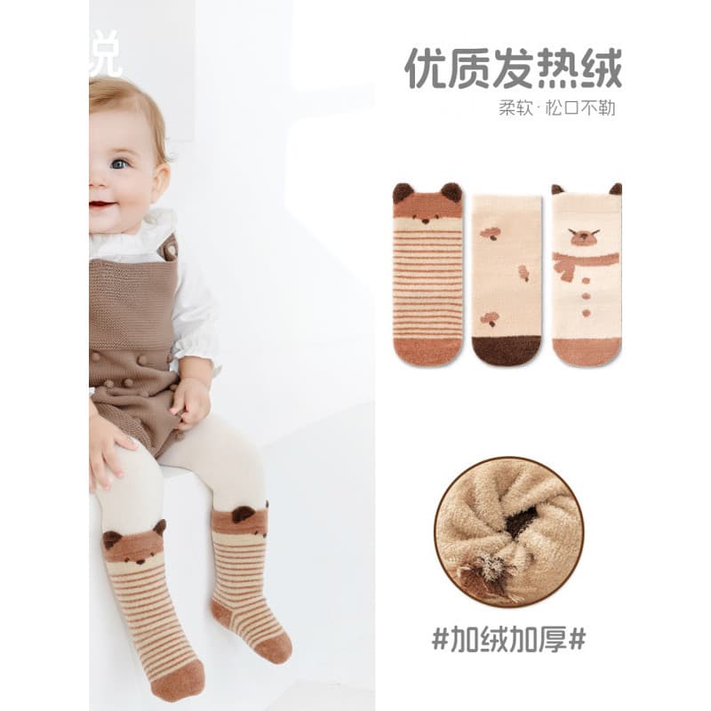 Meias de bebê 2025 inverno novos produtos forro de lã engrossado cor quente combinando boca solta desossada meninos meni