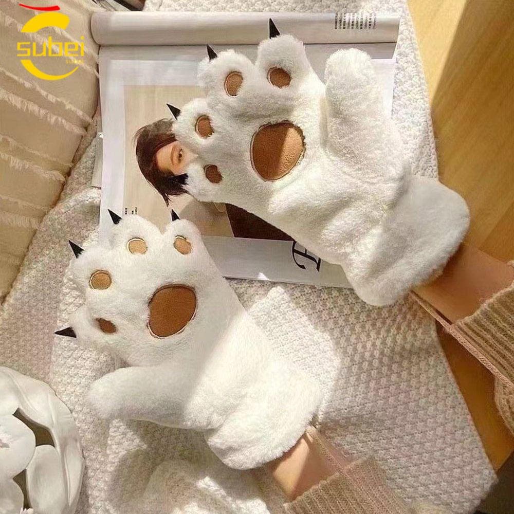 SUBEI Luvas Peludas , De Inverno Femininas De Urso Macio Gato À Prova De Vento Fofas De Pelúcia Da Moda Ao Ar Livre